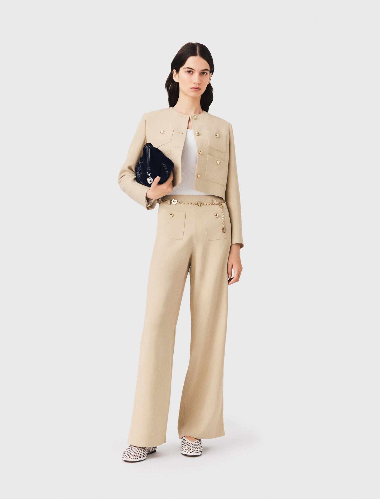 Pantalón De Traje De Lino Mezcla - Beige - Talla 42 - Maje