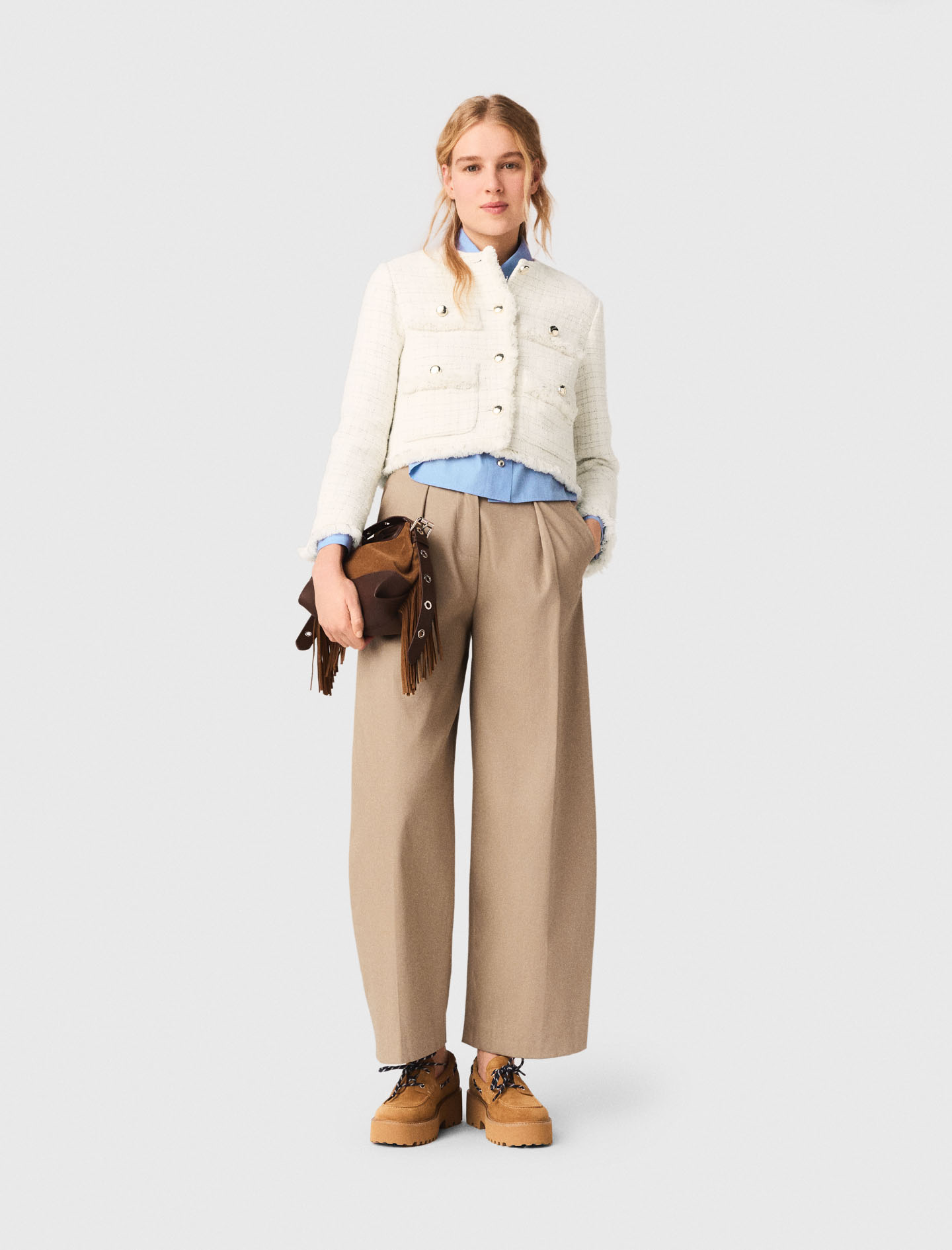 Chaqueta Corta De Tweed - Crudo - Talla 38 - Maje