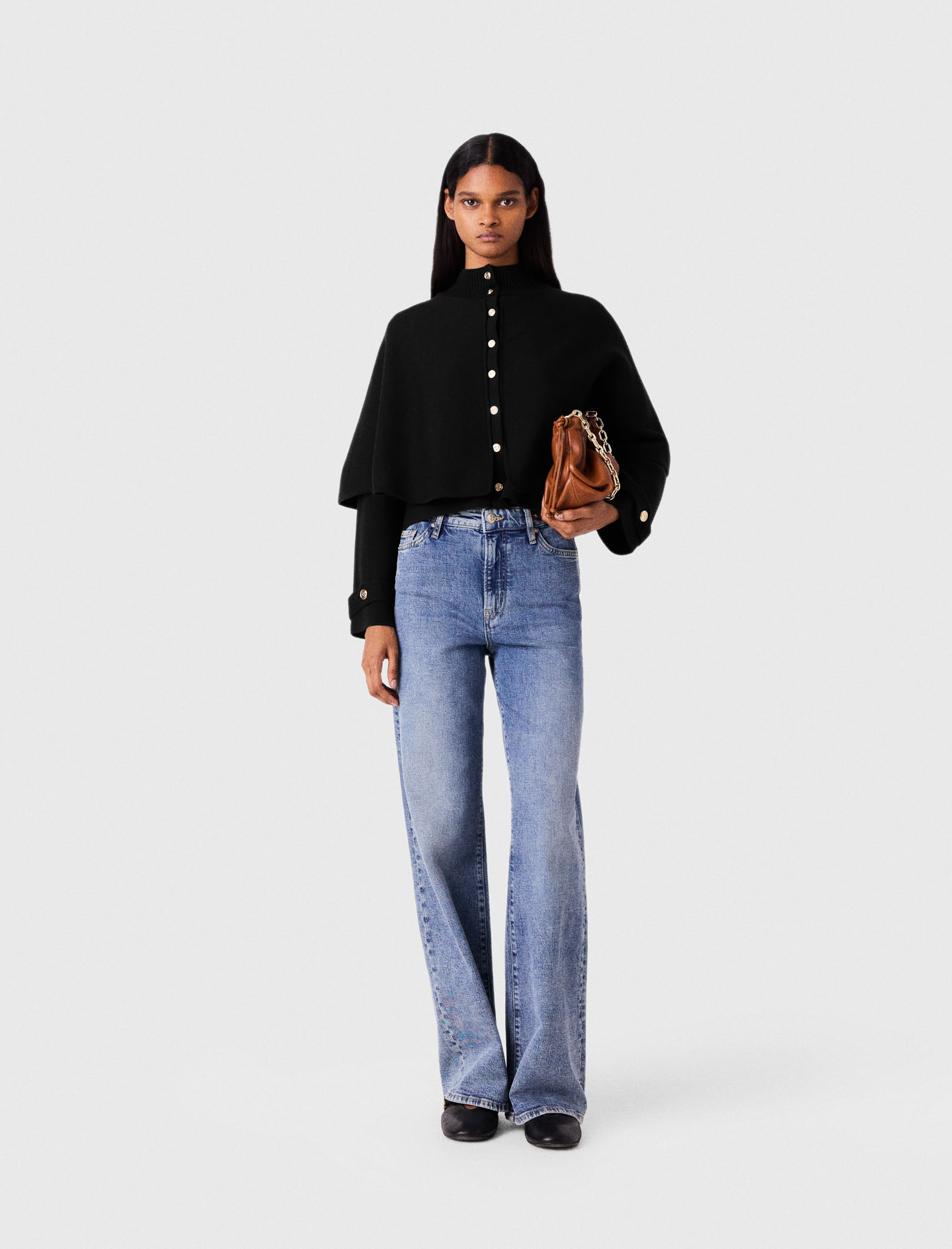 Cárdigan Efecto Capa - Negro - Talla 1 - Maje