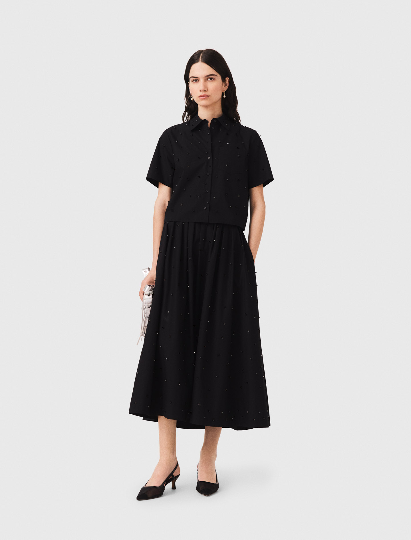 Camisa Con Strass Y Perlas - Negro - Talla 2 - Maje