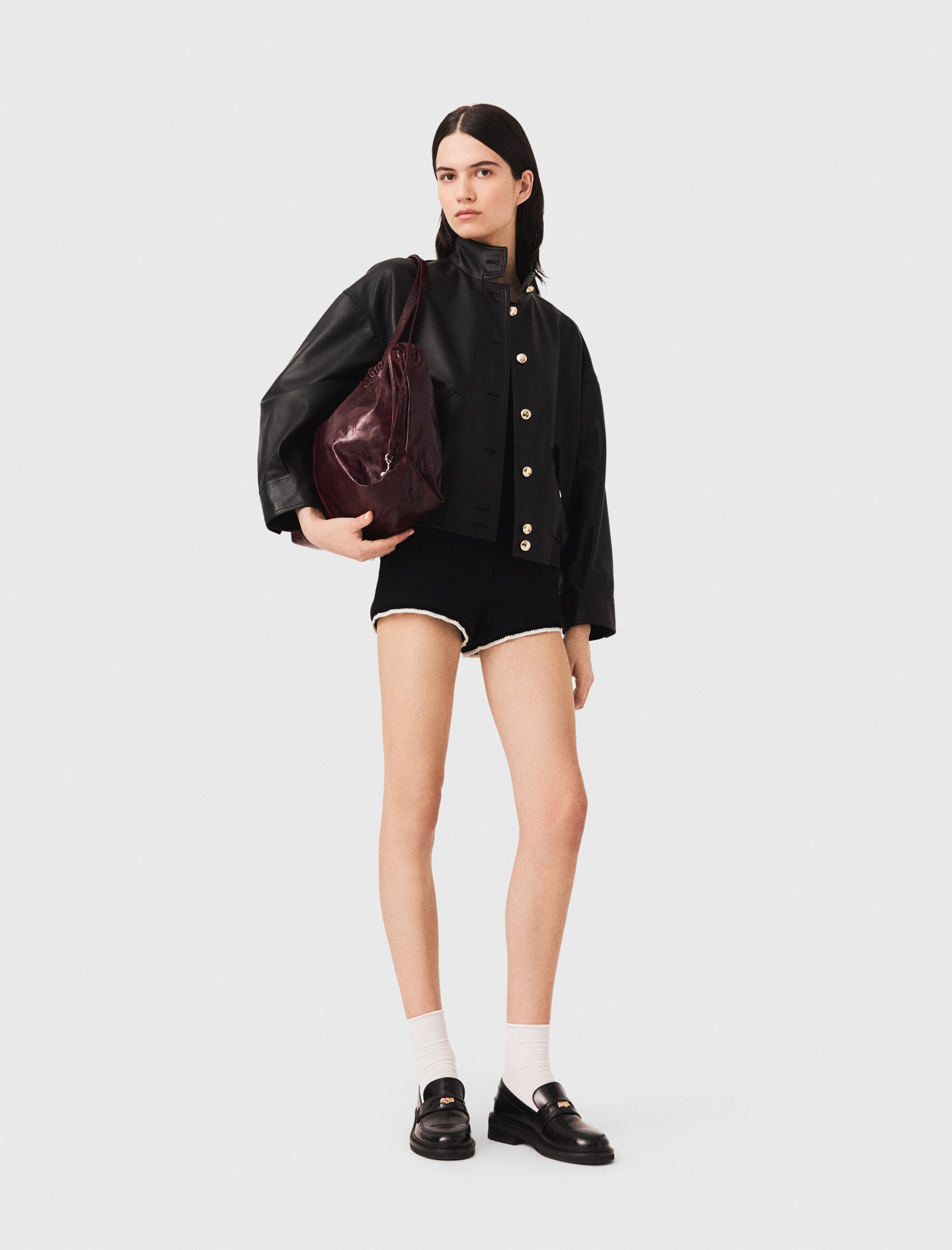 Cazadora De Cuero - Negro - Talla 2 - Maje