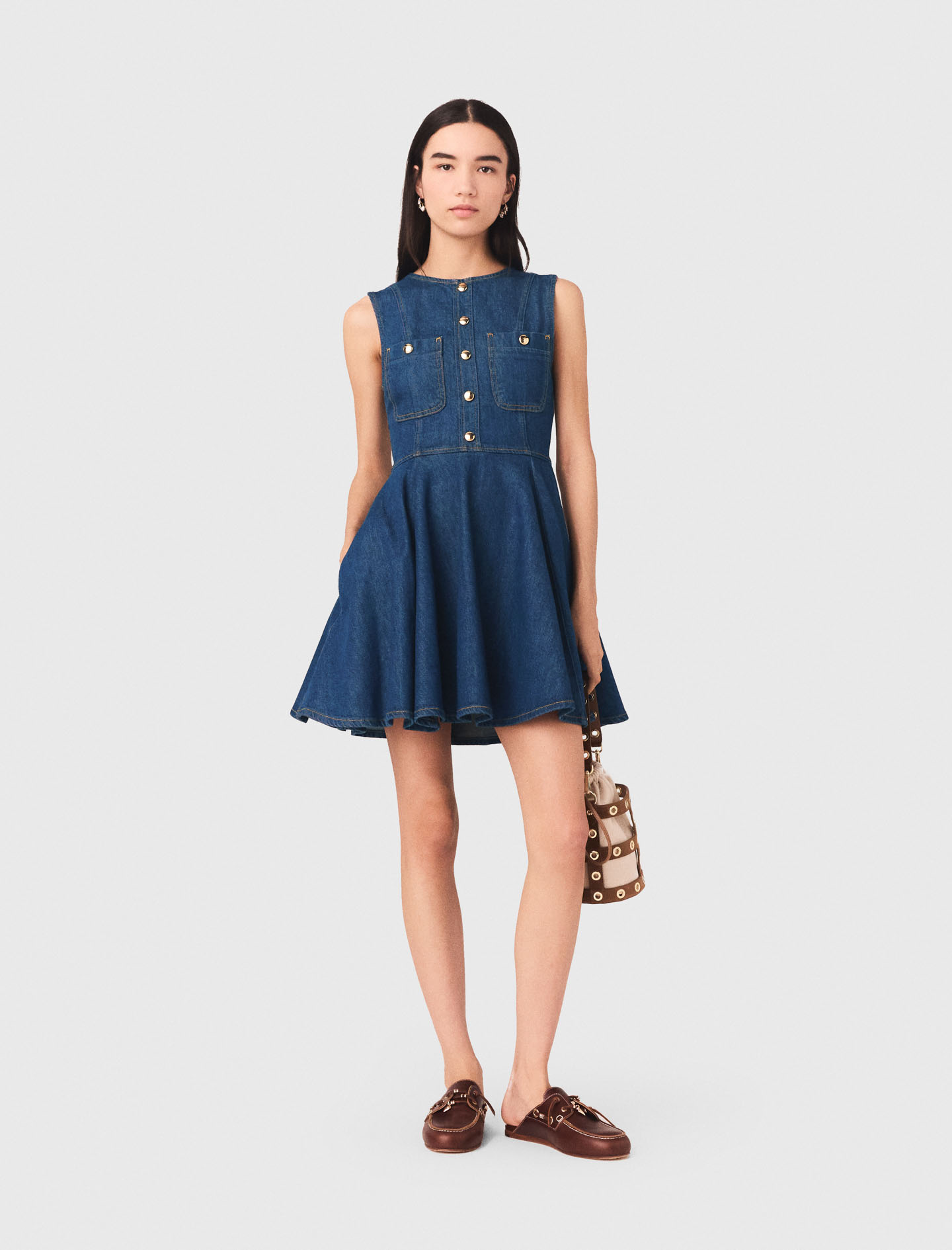 Vestido Corto Vaquero Acampanado - Azul Marino - Talla 38 - Maje