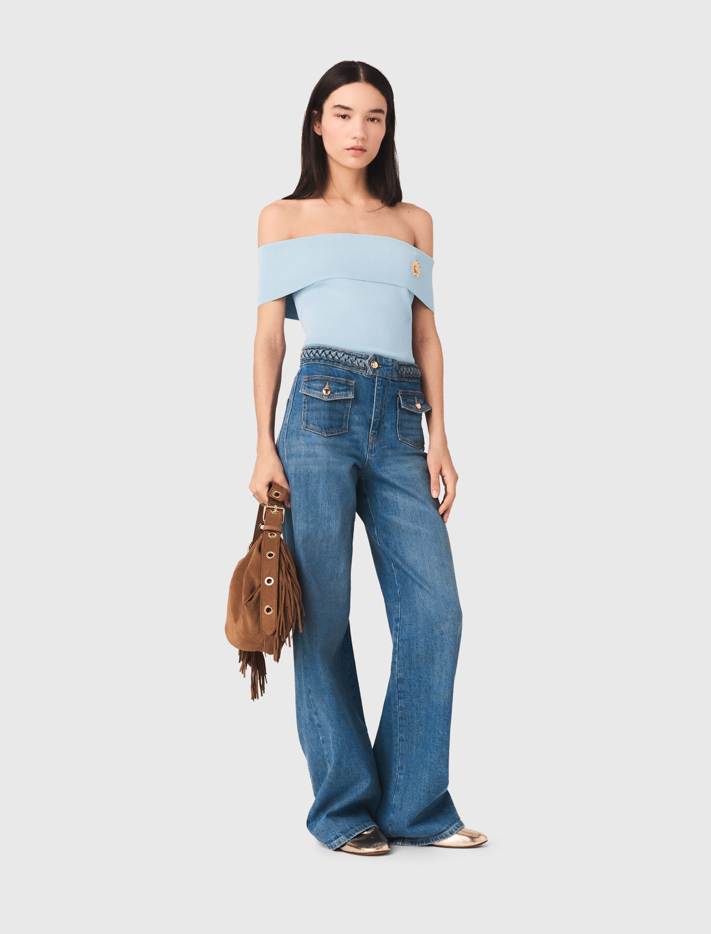 Vaquero Acampanado Con Trenzas - Azul - Talla 36 - Maje