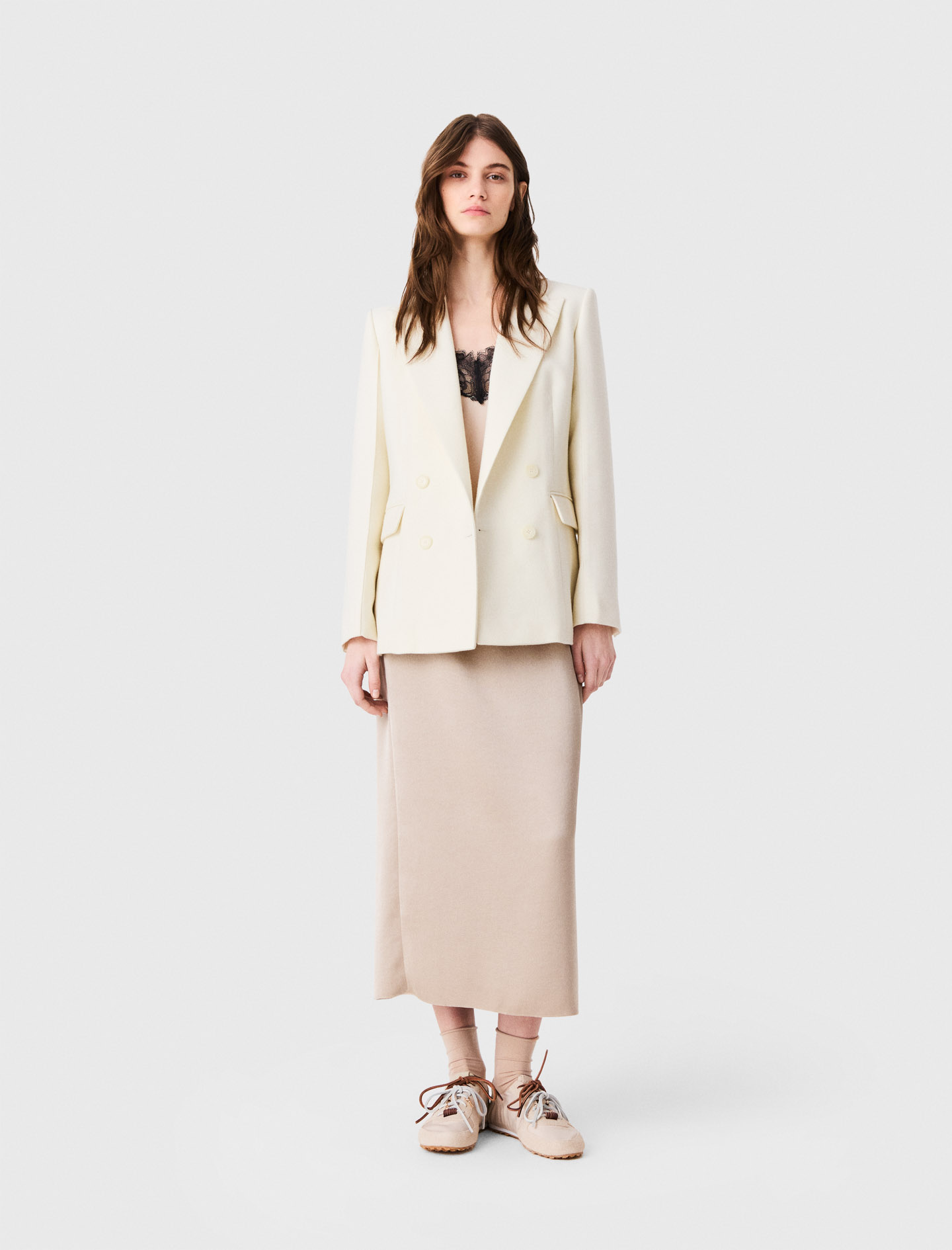 Chaqueta De Traje Cruzada - Crudo - Talla 40 - Maje