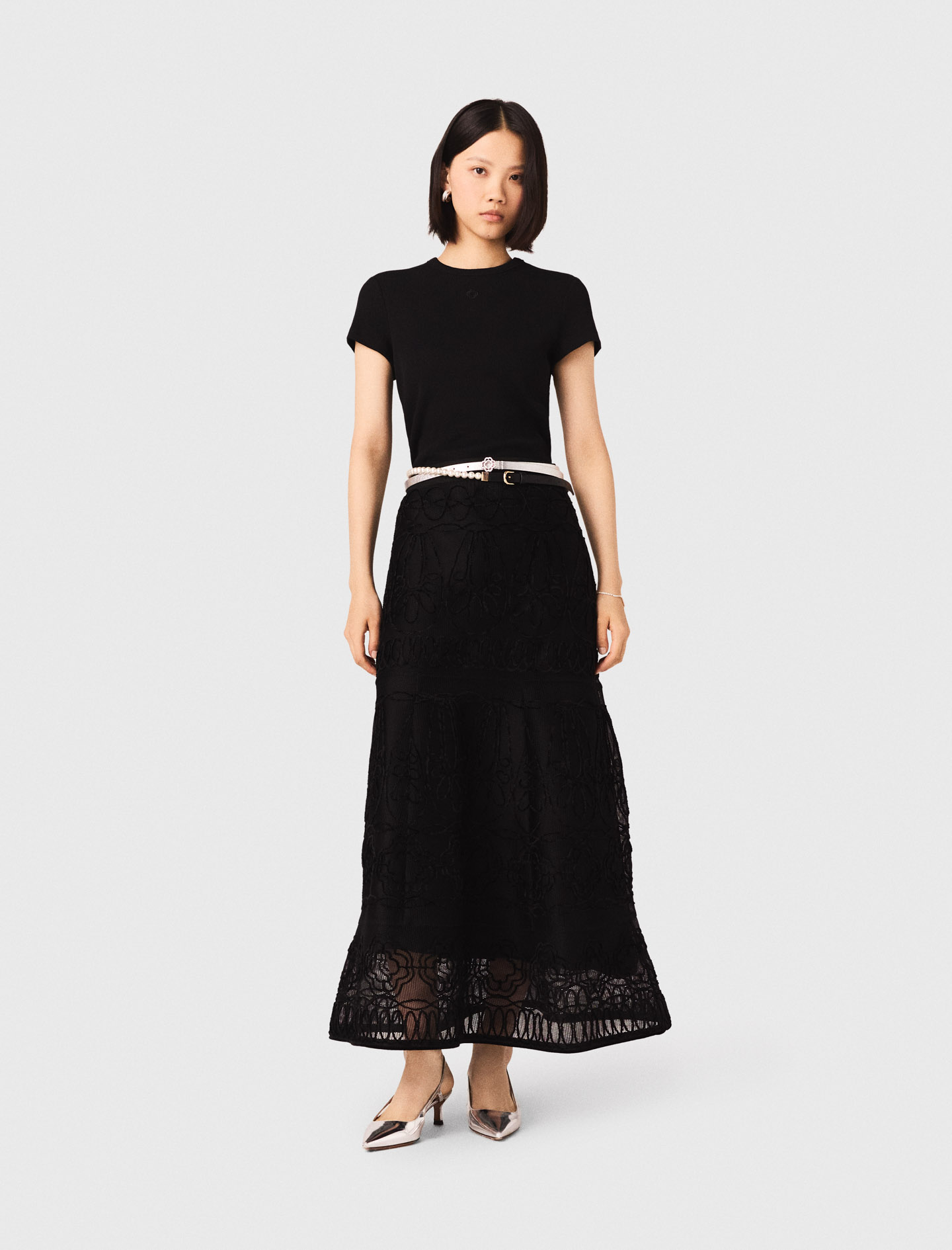 Falda De Malla Bordada - Negro - Talla 38 - Maje