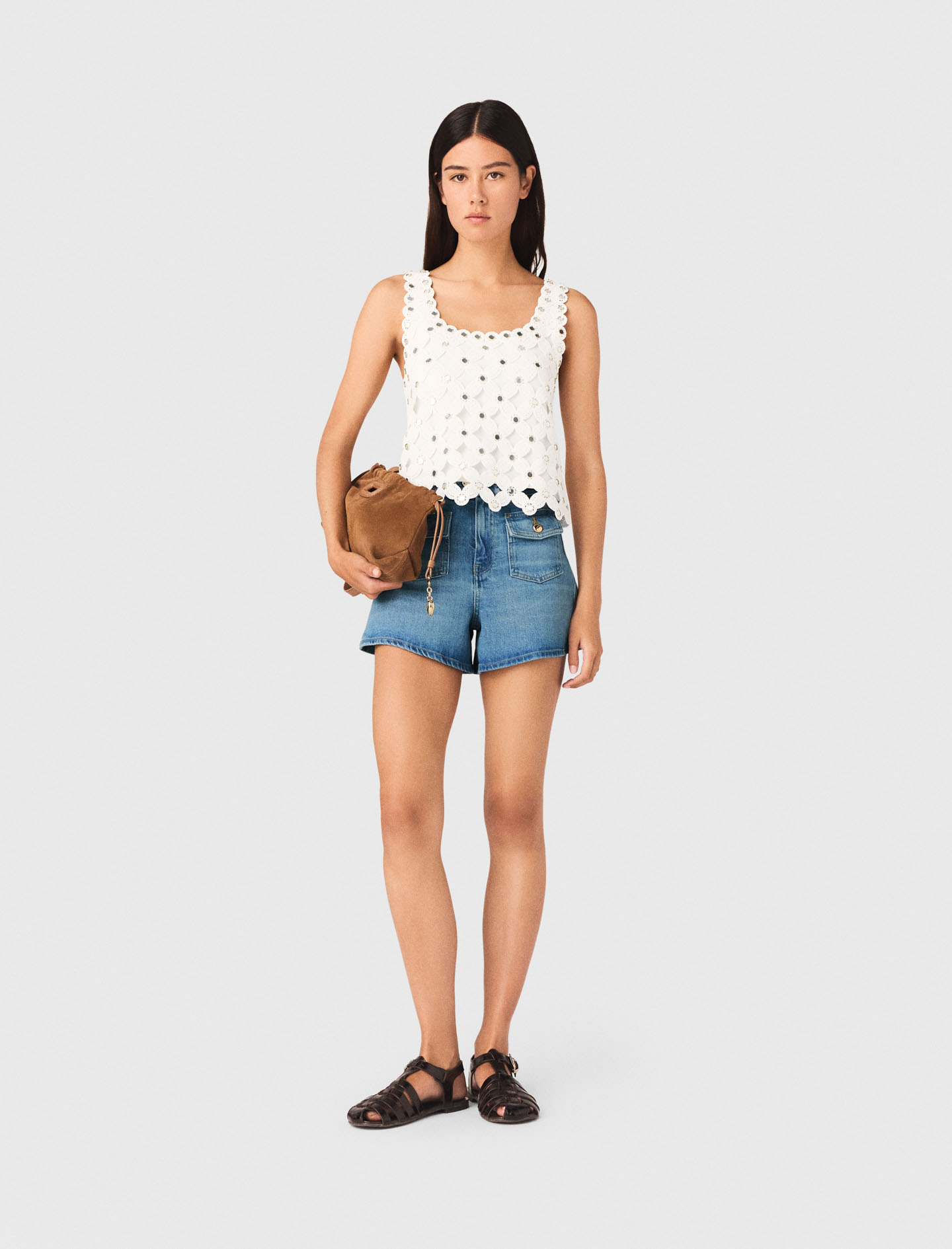 Top De Ganchillo Con Espejos - Blanco - Talla 1 - Maje