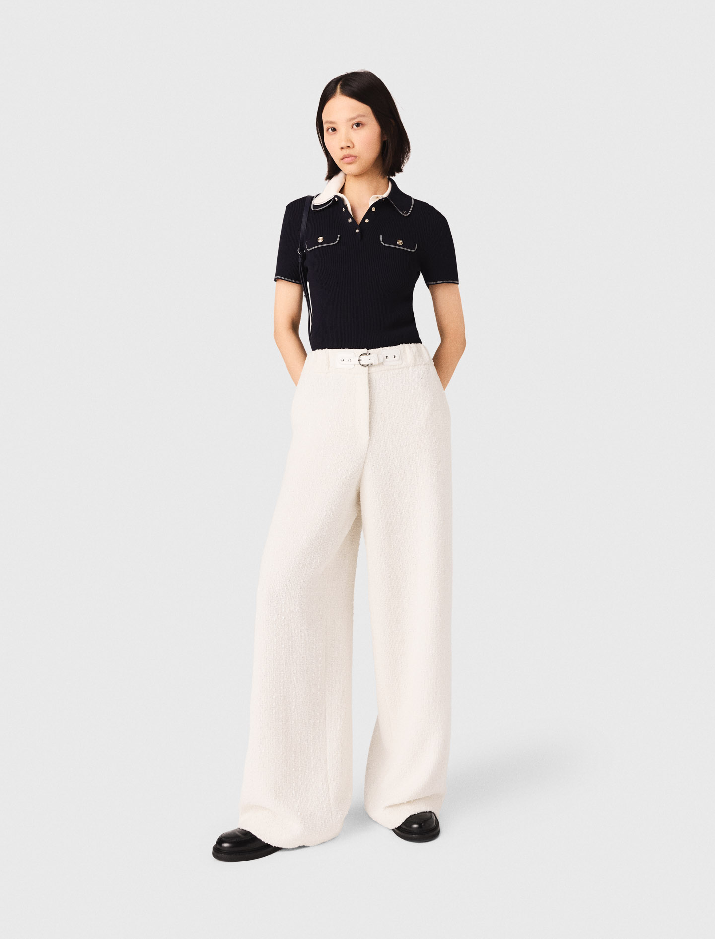 Pantalón Ancho De Tweed - Crudo - Talla 36 - Maje