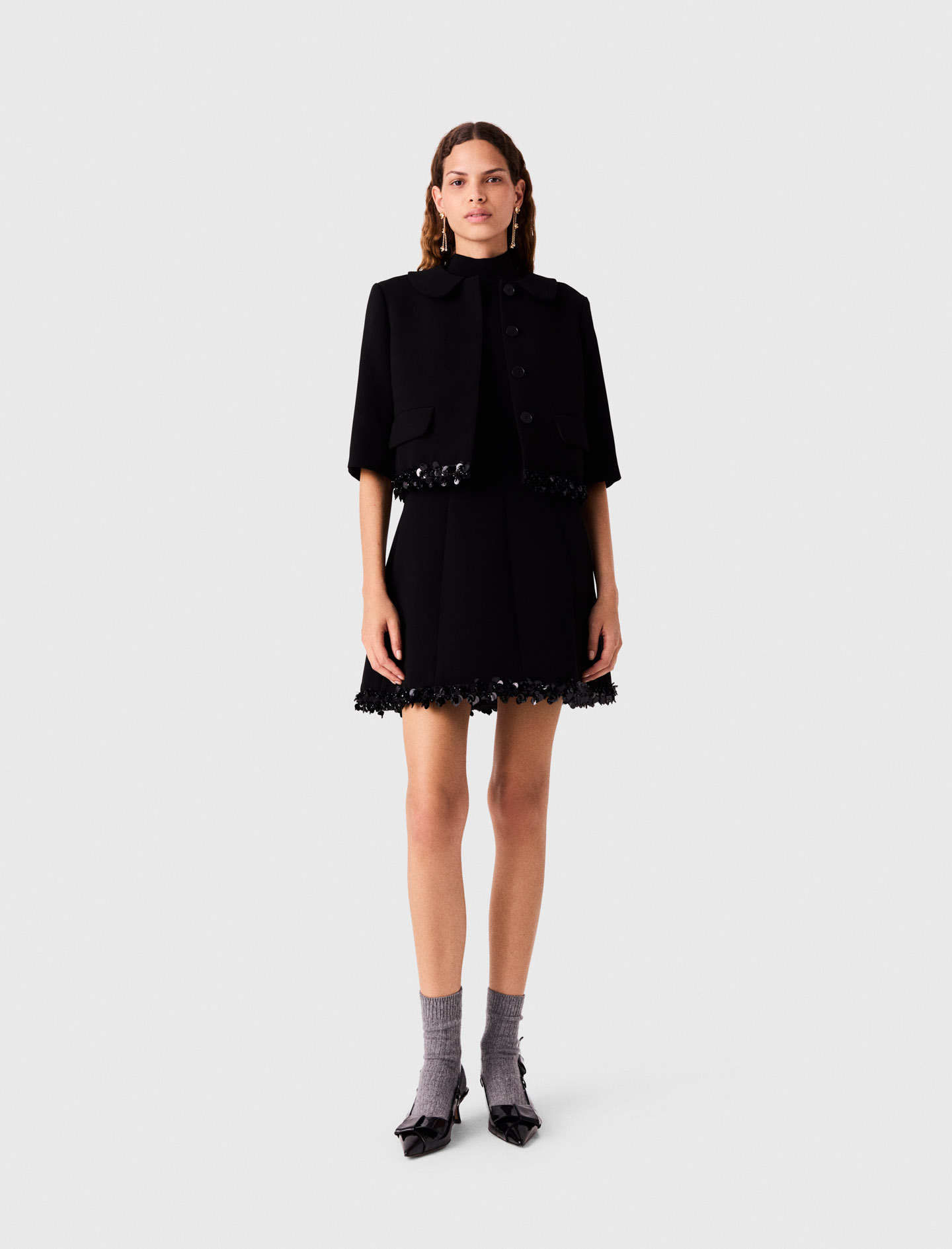 Chaqueta Corta De Crepé Con Perlas - Negro - Talla 36 - Maje