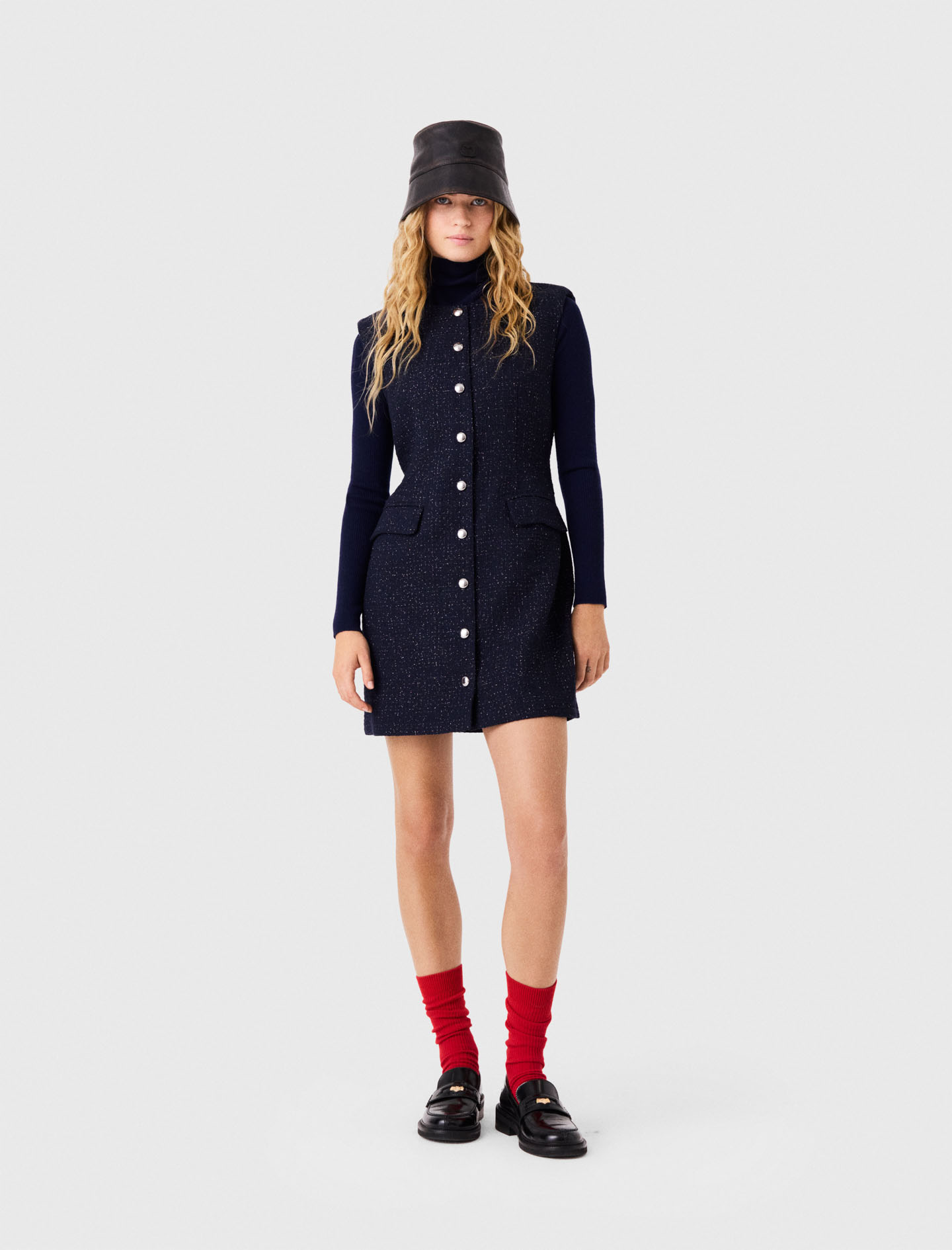 Vestido Corto De Tweed Con Lúrex - Azul Marino - Talla 36 - Maje