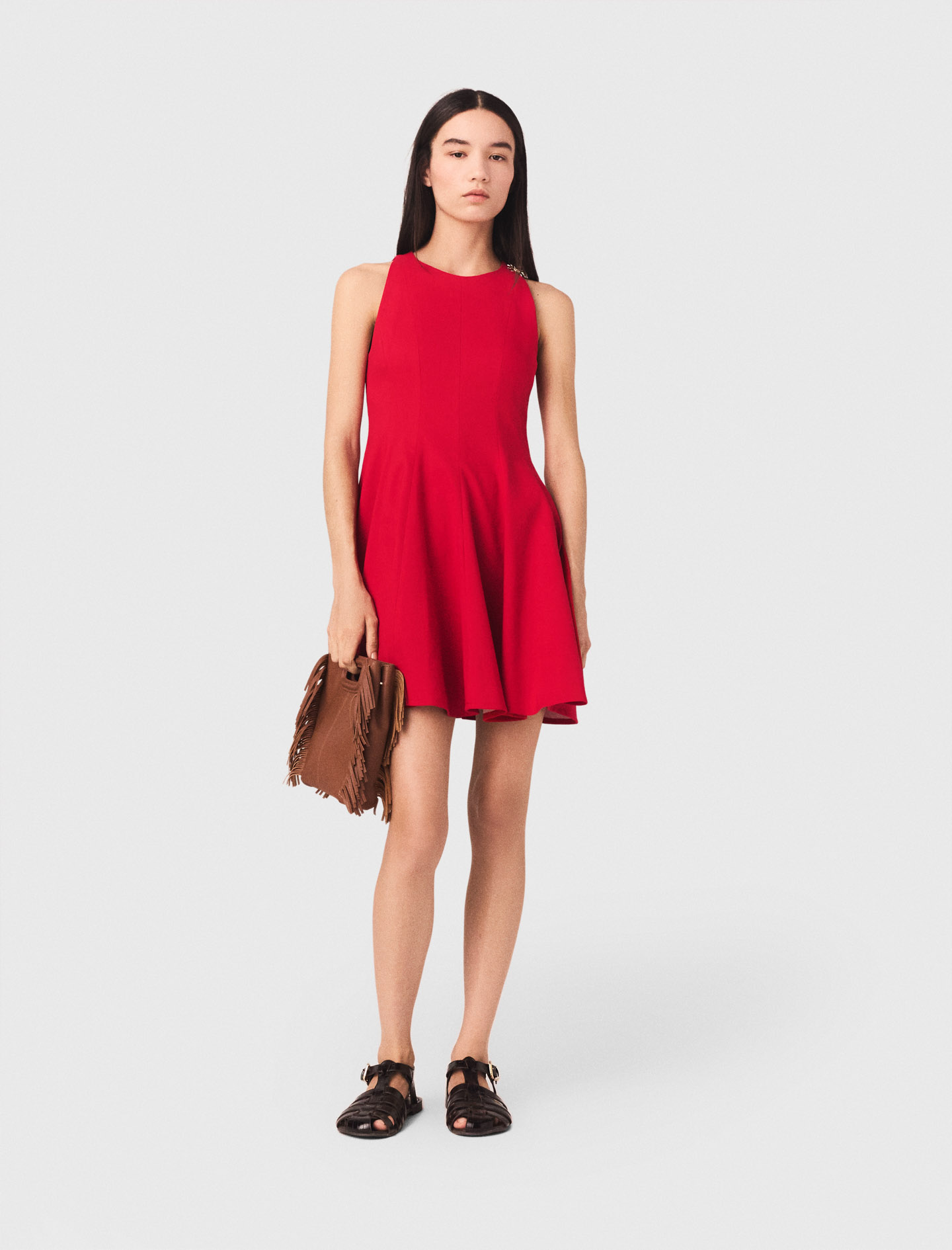 Vestido Corto Evasé Mezcla Lino - Rojo - Talla 42 - Maje