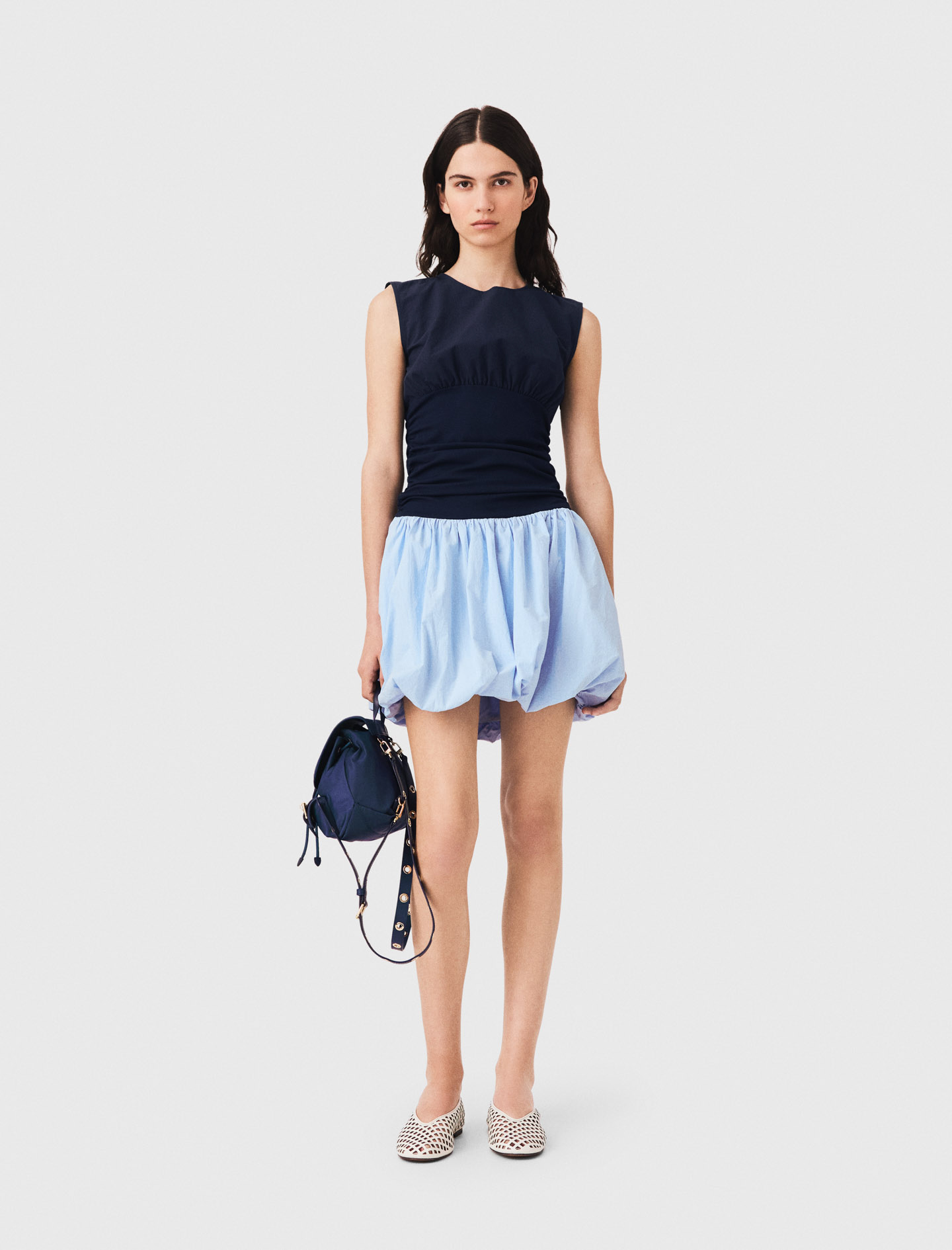 Vestido Bimaterial Punto Y Algodón - Azul - Talla 42 - Maje