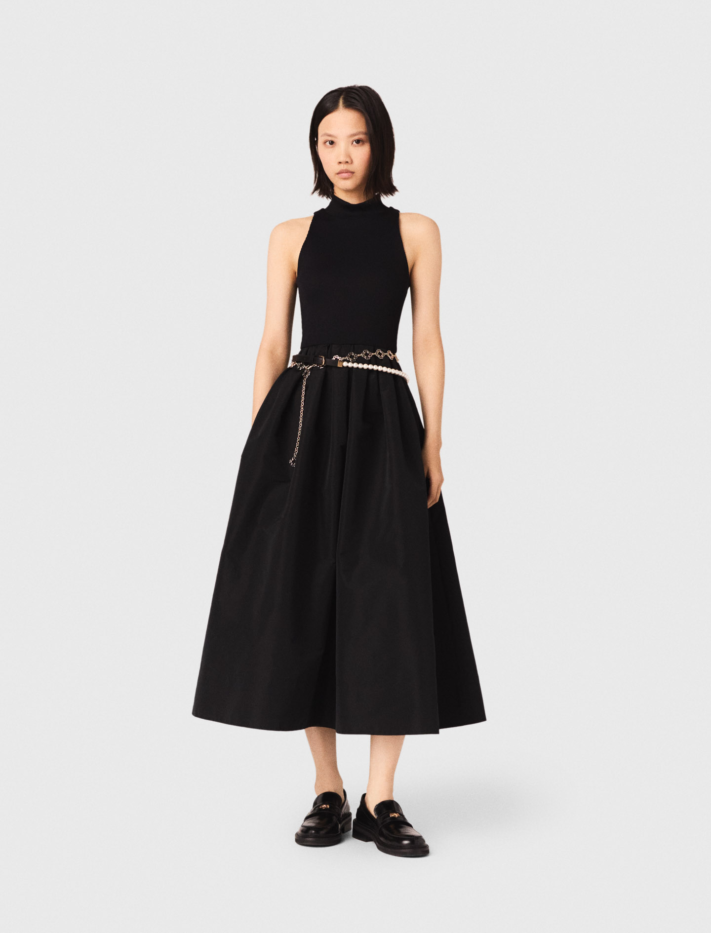 Vestido Combinado De Tafetán - Negro - Talla 34 - Maje