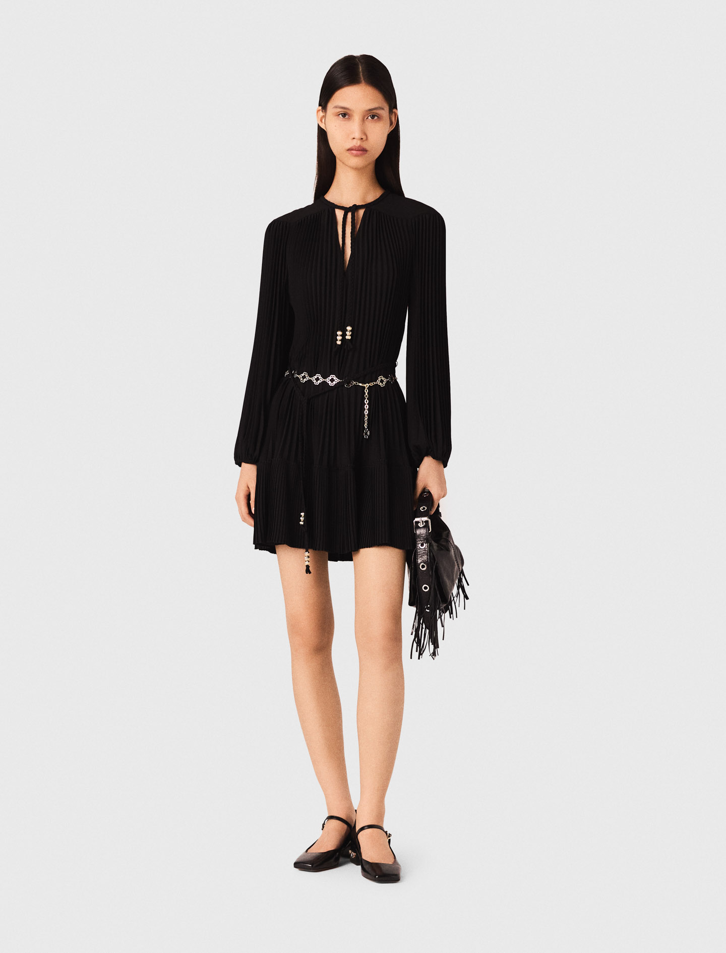 Vestido Corto Plisado - Negro - Talla 40 - Maje