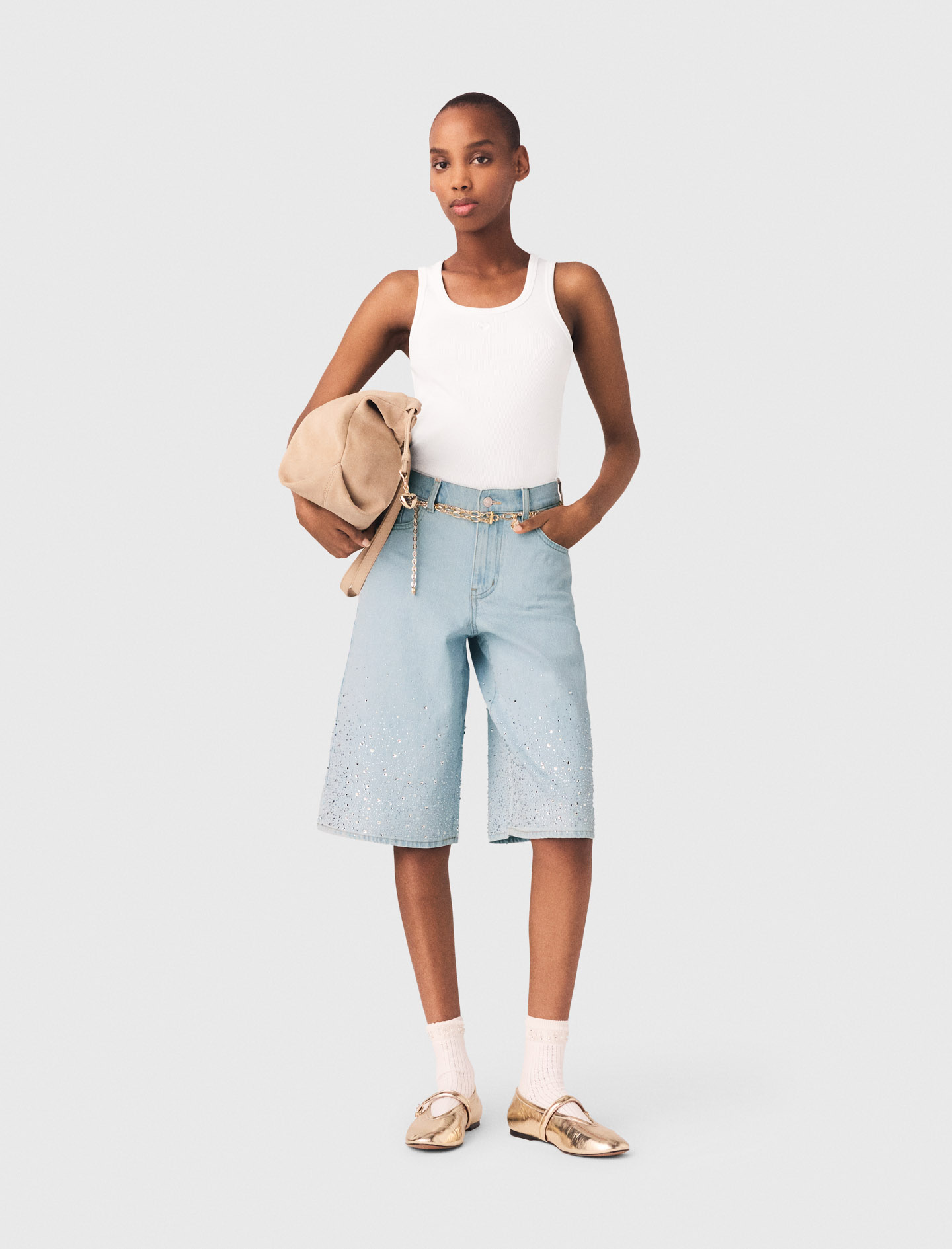 Bermudas Con Strass - Celeste - Talla 34 - Maje