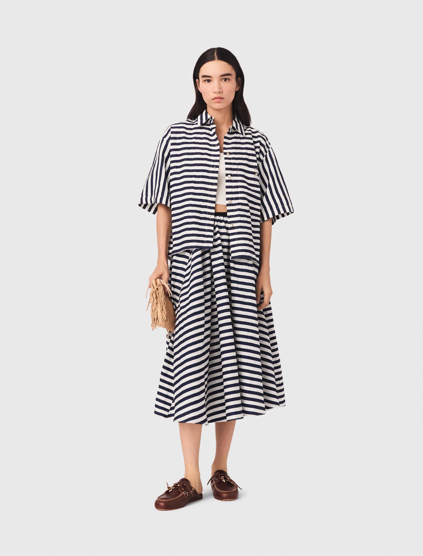 Falda Semilarga De Mezcla De Lino - Blanco/azul - Talla 42 - Maje